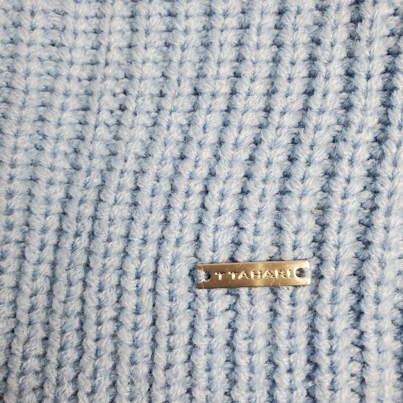 Tahari light blue cable knit, cowl neck sweater - Picture 2 of 10